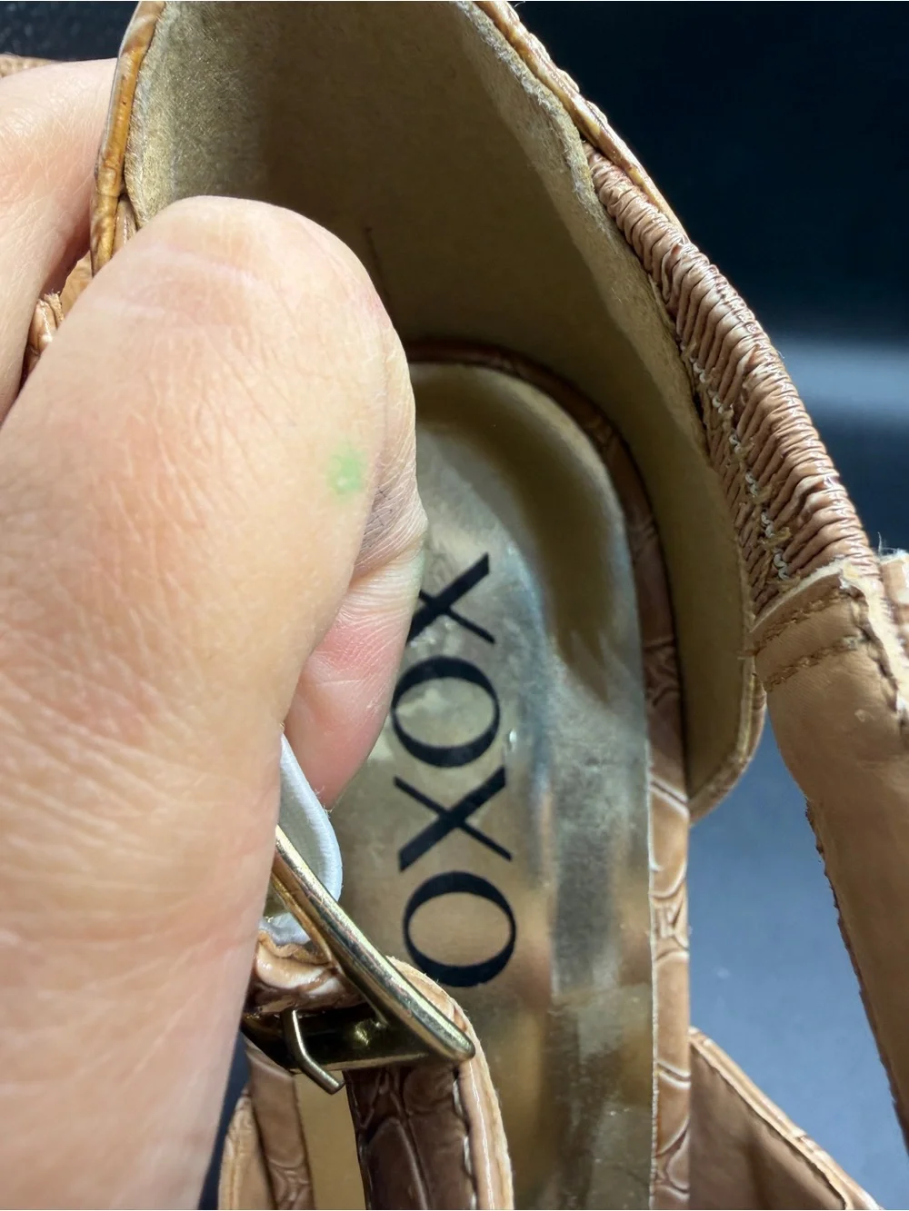 XOXO Rusty Beige Croc-Embossed Wedge Heels
